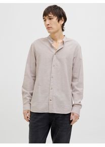 Jack & Jones JACK & JONES Herren Langarmhemd "JJESUMMER BAND SHIRT LS SN", beige, modisch, Gr. M, unifarben, Web, Obermaterial: 83% Baumwolle, 17% Leinen, Hemden,