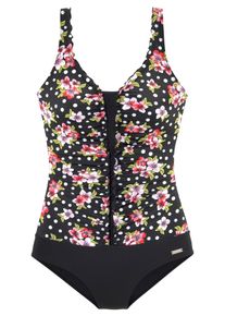 Lascana Damen Badeanzug, schwarz, Gr. 38, floral, gepunktet, Polyamid, Badeanzüge, mit floralem Print und Shaping-Effekt