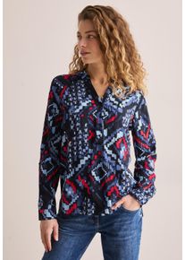 Cecil Damen Langarmbluse, blau, casual, Gr. XL, bedruckt, Stoff, 100% Viskose, Blusen, mit dekorativer Knopfleiste