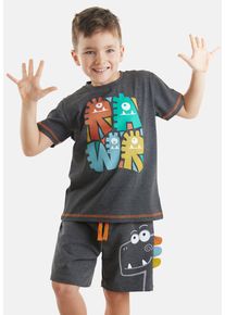 DENOKIDS Herren Hausanzug "Rawr Dino", Gr. 116, grau, 95% Baumwolle;5% Elasthan, bedruckt, casual, Homewear-Sets, mit Dino-Aufdruck