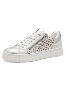 Marco Tozzi Damen Plateausneaker, Gr. 38, grau, Lederimitat, sportlich, Schuhe, Freizeitschuh, Halbschuh, Schnürschuh mit unterlegtem Lochmuster