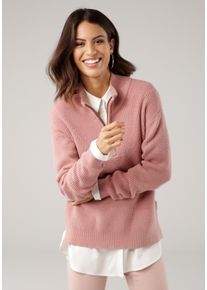 Laura Scott Damen Troyer, rosa, casual, Gr. 42, clean, unifarben, Grobstrick, Obermaterial: 50% Viskose, 28% Polyester, 22% Polyamid, Pullover, mit