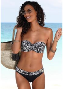 Lascana Damen Bikini-Hose "Clara", beige, Gr. 38, unifarben, bedruckt, Polyamid, Badehosen, mit bedrucktem Umschlagbund