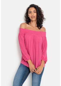 Lascana Damen Carmenbluse, pink, modisch, Gr. 36, unifarben, Cru00eape, Obermaterial: 100% Viskose, Blusen, in leichter Crinkle-Optik, Damenbluse,
