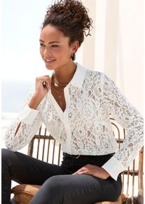 Lascana Damen Spitzenbluse, weiß, sexy, Gr. 34, unifarben, Spitze, Obermaterial: 55% Baumwolle, 45% Polyamid. Einsatz: 100% Viskose, Blusen, mit