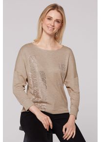 SOCCX Damen 3/4-Arm-Shirt, braun, casual, Gr. XL, bedruckt, Glitzermuster, Material: 95% Viskose, 5% Polyester, Shirts, mit Glitzersteinchen
