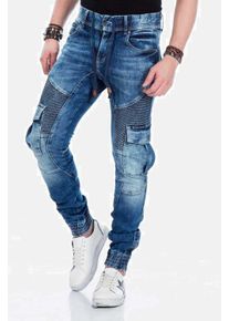 Cipo & Baxx CIPO & BAXX Herren Cargojeans "Jeans", blau, sportlich, Gr. 34, unifarben, 98% Baumwolle;2% Elasthan, Jeans, mit elastischen Bündchen am Saum, CD-446