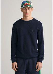 Gant Herren Rundhalspullover "COTTON PIQUE C-NECK", blau, casual, Gr. 4XL, unifarben, Strick, Obermaterial: 100% Baumwolle, Pullover, mit