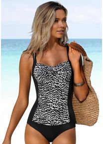 Lascana Damen Badeanzug "Clara", beige, Gr. 36, bedruckt, unifarben, Animalprint, Polyamid, Badeanzüge, mit gerafftem Einsatz und Shaping-Effekt