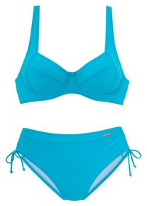Lascana Damen Bügel-Bikini, blau, Gr. 36, unifarben, Polyamid, Bikini-Sets, mit seitlich geraffter Bikinihose