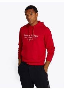 Tommy Hilfiger Herren Hoodie "HILFIGER CENTER STACK HOODY", rot, casual, Gr. M, Sweatware, Obermaterial: 100% Baumwolle, Sweatshirts, mit großem