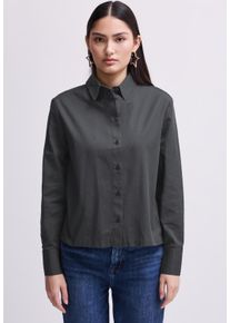 Damen Hemdbluse, grau, casual, Gr. 38, STREET ONE STUDIO, unifarben, Web, 100% Baumwolle, Blusen, mit Glitzersteinen