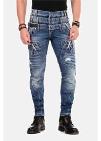 Cipo & Baxx CIPO & BAXX Herren Röhrenjeans "Jeans", blau, casual, Gr. 33, unifarben, 100% Baumwolle, Jeans, mit Dreifachbund in Straight Fit, CD-466