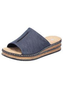 Rieker Damen Pantolette, Gr. 42, blau, Lederimitat, klassisch, Schuhe, Keilabsatz, Sommerschuh, 150 Jahre Rieker Jubiläumsartikel