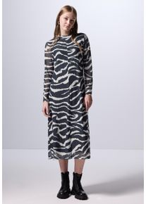 Damen Midikleid, grau, casual, Gr. 42, STREET ONE STUDIO, animal-print, Stoff, Obermaterial: 94% Polyester, 6% Elasthan; Unterkleid: 100% Viskose,