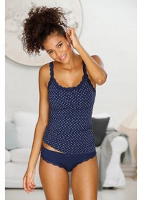 Lascana Damen Unterhemd, Gr. 32, blau, Single Jersey, Obermaterial: 95% Baumwolle, 5% Elasthan. Spitze: 87% Polyamid, 13% Elasthan, unifarben,