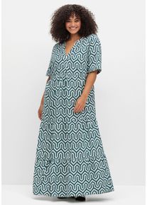 Große Größen Maxikleid mit grafischem Alloverprint Gr. 54 blau von sheego für Damen