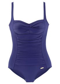 Lascana Damen Badeanzug "Saphir", blau, Gr. 38, unifarben, Polyamid, Badeanzüge, mit Raffungen und Shaping-Effekt