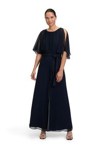Vera Mont Damen Overall "Vera Mont Jumpsuit mit Bindegürtel", blau, Gr. 48, Chiffon, Obermaterial: 100% Polyester. Futter: 100% Polyester., Overalls,