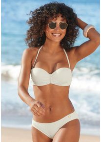JETTE Damen Bügel-Bandeau-Bikini, beige, Gr. 34, strukturiert, Animalprint, Polyamid, Bikini-Sets