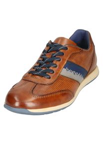 Bugatti Herren Sneaker, Gr. 42, braun, Leder, sportlich, Schuhe, Businessschuh, Halbschuh, Schnürschuh mit Kontrast-Streifen
