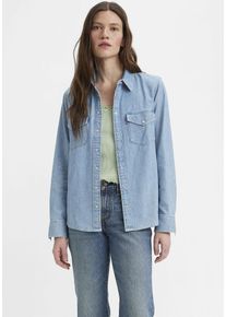 Levi's LEVI'S Damen Jeansbluse "ESSENTIAL WESTERN", blau, Basic, Gr. M, Denim/Jeans, Obermaterial: 100% Baumwolle, Blusen, mit Brusttaschen mit Druckknöpfen
