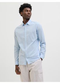 Jack & Jones JACK & JONES Herren Langarmhemd "JJEBREEZE SHIRT LS SN", blau, modisch, Gr. M, unifarben, Web, Obermaterial: 70% Baumwolle, 30% Leinen, Hemden, mit