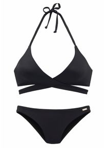 Bench. Damen Triangel-Bikini, schwarz, Gr. 34, unifarben, Polyamid, Bikini-Sets, in Wickeloptik