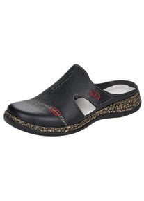 Rieker Damen Clog, Gr. 39, schwarz, Leder, unifarben, sportlich, Schuhe, Hausschuh, Sommerschuh, Schlupfschuh mit praktischem Klettverschluss