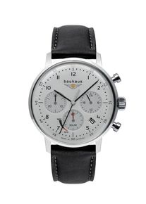 BAUHAUS Herren Chronograph, schwarz, Armbanduhren, Armbanduhr, Herrenuhr,Solar,Stoppfunktion,Made in Germany,Lederarmband