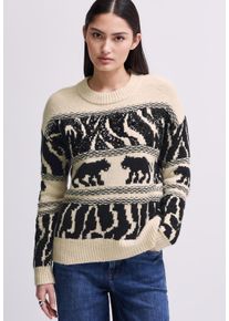 Damen Strickpullover, beige, casual, Gr. 34, STREET ONE STUDIO, Jacquardmuster, Web, Stoff, Feinstrick, 41% Baumwolle, 40% Polyacryl, 16% Polyester,