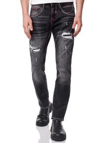 Rusty Neal Herren Straight-Jeans "ODAR", schwarz, casual, Gr. 38, unifarben, 98% Baumwolle, 2% Elasthan, Jeans, Mit farblich abgesetzten Ziernähten