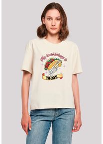 F4NT4STIC Damen T-Shirt "Anti Valentinstag My Herz belongs to tacos", weiß, casual, Gr. XL, Obermaterial: 100% Baumwolle, Shirts, Premium Qualität