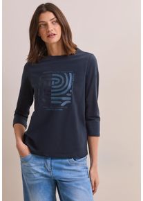 Cecil Damen Print-Shirt, blau, casual, Gr. XXL, bedruckt, Web, 83% Baumwolle, 13% Modal, 4% Elasthan, Shirts, mit U-Boot-Ausschnitt
