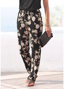 Lascana Damen Strandhose, bunt, casual, Gr. 34, bedruckt, Jersey, Obermaterial: 100% Viskose, Hosen, mit floralem Alloverdruck und Taschen,