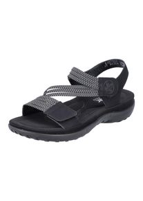 Rieker Damen Riemchensandale, Gr. 40, schwarz, Nubuklederimitat, sportlich, Schuhe, Sommerschuh, Sandalette, Keilabsatz, mit Gummizügen