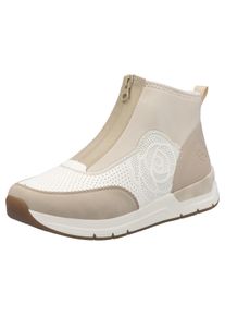 Rieker Damen Keilsneaker, Gr. 38, weiß, Lederimitat, Textil, sportlich, Schuhe, Stiefelette, Boots, Rosenprägung, mit Reißverschluss vorne