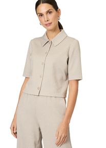 Zero Damen Hemdbluse "Zero Hemdbluse mit Glanzeffekt", beige, casual, Gr. 34, gestreift, Jersey, Obermaterial: 66% Polyester, 31% Polyamid, 3%