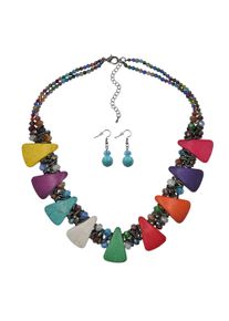 Steuer Damen Paar Ohrhänger "Set aus Collier und Ohrhaken multicolor", bunt, Metall, Ohrringe