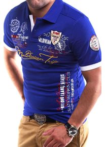 behype Herren Poloshirt "TRIP", blau, casual, Gr. M, bedruckt, bestickt, 100% Baumwolle, Shirts, in Piqué-Qualität