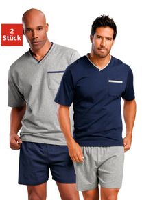 Le Jogger Herren Pyjama, Gr. 44, blau, Jersey, Obermaterial: 100% Baumwolle, Basic, Homewear-Sets, mit Brusttasche