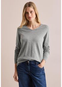 Cecil Damen Strickpullover, grau, casual, Gr. XS, unifarben, Web, 60% Baumwolle, 40% Viskose, Pullover, mit V-Ausschnitt