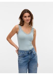Véro Moda VERO MODA Damen Spitzentop "VMROSA SL TOP JRS NOOS", grau, modisch, Gr. L, unifarben, Jersey, Spitze, Obermaterial: 95% Viskose, 5% Elasthan, Tops