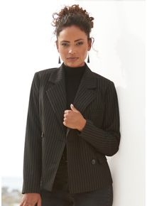 Lascana Damen Kurzblazer, schwarz, modisch, Gr. 38, gestreift, Web, Obermaterial: 70% Polyester, 28% Viskose, 2% Elasthan. Futter: 100% Polyester,