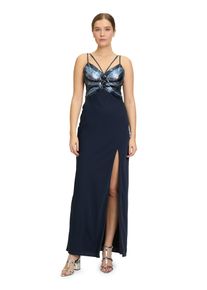 Vera Mont Damen Abendkleid "Vera Mont Abendkleid mit Placement", blau, feminin, Gr. 42, Obermaterial: 100% Polyester. Besatz: 100% Polyamid. Futter:
