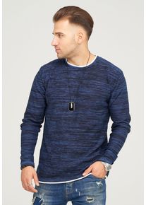 behype Herren Strickpullover "TAAVI", blau, casual, Gr. S, meliert, 50% Baumwolle, 50% Polyacryl, Pullover, in melierter Optik