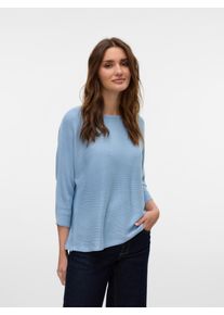 Véro Moda VERO MODA Damen 3/4 Arm-Pullover "VMNORA 3/4 BOATNECK BLOUSE NOOS", blau, modisch, Gr. XS, unifarben, Rippstrick, Obermaterial: 63% Polyester, 34%