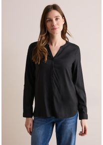 Cecil Damen Langarmbluse, schwarz, casual, Gr. XL, unifarben, Stoff, 100% Viskose, Blusen, mit dekorativer Knopfleiste
