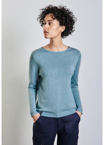 Street One Damen Strickpullover, blau, casual, Gr. 44, unifarben, Stoff, 60% Viskose, 40% Baumwolle, Pullover, mit U-Boot-Ausschnitt