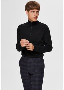 Selected Homme Herren Troyer "SLHBERG HALF ZIP CARDIGAN NOOS", schwarz, modisch, Gr. S, unifarben, Strick, Obermaterial: 100% Baumwolle, Pullover